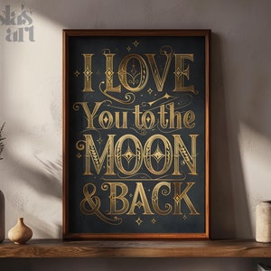 Impresión de "Te amo hasta la luna y más allá" / Día de San Valentín / Arte de pared IMPRIMIBLE Descarga digital / Tipografía / Impresión estética de decoración de Galentines