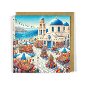 Tarjeta de felicitación de Pascua griega - Isla griega - Ortodoxa - Regalo de Pascua - Pascha - Regalos griegos