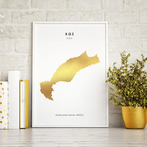 Karte KOS Kunstfoliendruck Handfoliert - Griechische Kunst - Greek Produkte - Insel Kos