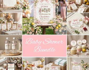 Locally Grown Baby Shower Welcome Sign, Pink Gingham Baby Shower Decor, Editable Canva Template, lemon Shower Sign, Garden Baby Shower