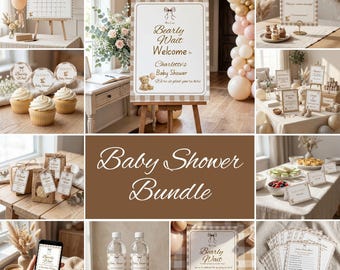 Teddy Bear Baby Shower Bundle, Boho Invitation Set, Gender Neutral Theme (Digital Download)