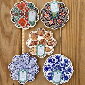 Turkish Ceramic Coaster | Traditional Ottoman Design | Mix and Match | 4.4" Diameter Bild 1