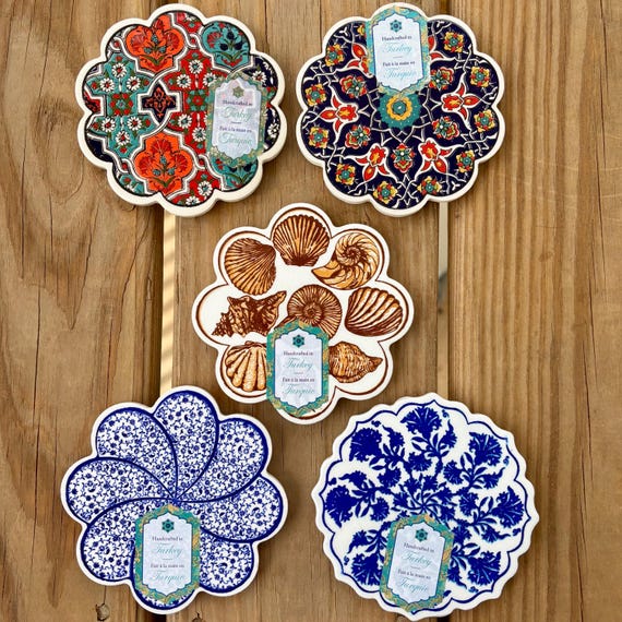 Turkish Ceramic Coaster | Traditional Ottoman Design | Mix and Match | 4.4" Diameter