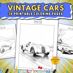 Vintage Car Coloring Pages | Classic Cars Coloring Sheets for Adults & Kids | Retro Cars Activity Sheets | Antique Auto Art.