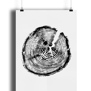 Stampa artistica Tree Ring - Stampa artistica da parete con natura stampata a mano. A3 - 29,7 x 42 cm / 11,7 x 16,5" Stampa di abete rosso in bianco e nero da appendere alla parete. Regalo per la mamma
