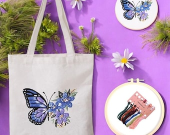 Kit de bordado de flores silvestres: Bolso de lona para principiantes