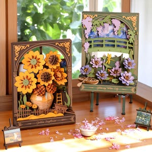 3D Wooden Puzzle Kit: Sunflower and Water Lily LED Nature Art