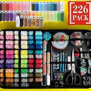 Kit de costura para bricolaje y reparaciones: caja de costura portátil con hilo, agujas y accesorios: para viajes, hogar y regalo para mamás y artesanas