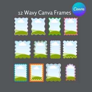 Wavy Canva Frame Scallop Edge Outline Drag and Drop Wavy Shape Invitation Scalloped Border Wave Frame Sublimation Design Card Shape Frame