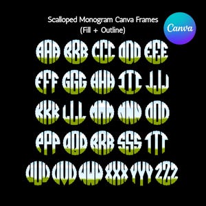 Geschulpte monogram canvas lijst slepen en neerzetten golvende brief DIY eerste naam alfabet monogram sublimatie ontwerp lettertype cirkel geschulpte png