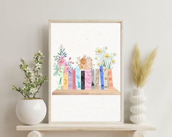 Eras Floral Book Spine Wall Art Set, Tay Inspired Bookshelf Printable Decor, Era Digital Download, Book Lover Gift, Reading Nook Print