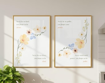 Set of 2 Music Lyric Print Never Be So Kind You Forget to be Clever Marjorie Poster Wildflower Nursery Decor Taylor Lyric Wall Art Girl Room