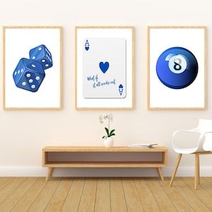 3er Set Aestethic Art Print Wand Glücksspiel Würfel Karte Moderne Wand Dekoration Blaues Poster Apartmen Dekor Wohnzimmer Poster Trendy Galerie Wand Set