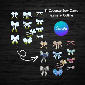 Bundle 11 Coquette Bow Canva Frame Template Drag and Drop Trendy Bow Ribbon Png DIY Bow Sublimation Design Bow Outline Frame Coquette Canva