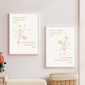 Set of 2 Music Lyric Print Never Be So Kind You Forget to be Clever Marjorie Poster Wildflower Nursery Decor Music Lyric Wall Art Girl Room