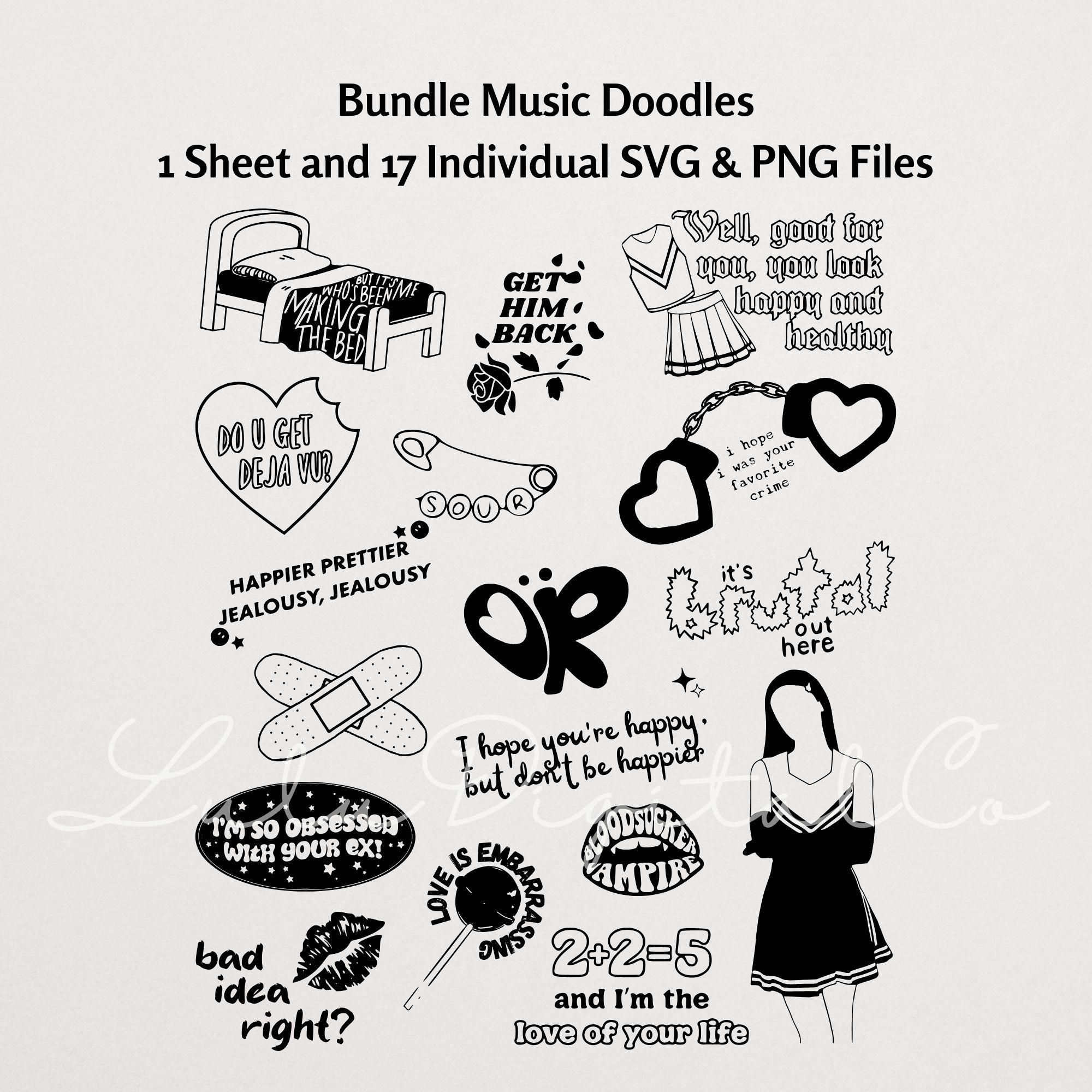 Bundle 17 Music Doodles Svg Olivia Png Sour Sublimation Guts Svg