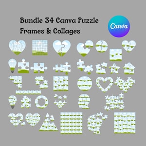 Bundle 34 Puzzle Canva Frame Drag and Drop Puzzle Photo Collage Canva Template Puzzle Sublimation DIY Photo Collage Editable Template Canva