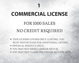 Limited Commercial License, No Credit Required for 1 Listing Single Product Up to 1000 Sales