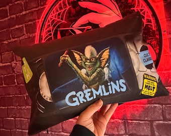 Gizmo Stripe Gremlins 80s Classic Movie Cushion, VHS Tape Pillow, Retro Home Decor