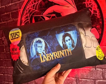 Labyrinth David Bowie Gothic 80s Goblin King Movie Cushion, VHS Tape Pillow, Retro Home Decor