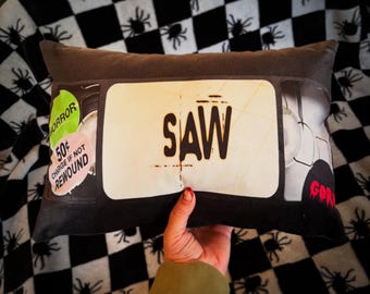 Saw John Billy Kramer Puppet Horror Movie Cushion, VHS Tape Pillow, Retro Home Decor