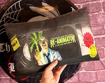 Reannimator Lovecraft 80s Herbert Cat Horror Movie Cushion, VHS Tape Pillow, Retro Home Decor