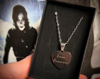 Eric Draven The Crow Stainless Steel Engraved Heart Necklace