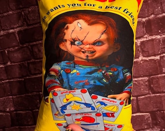 Chucky Doll Good Guys Child’s Play Horror Movie Cushion, VHS Tape Pillow, Retro Home Decor