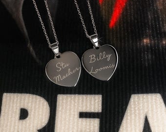 Billy Loomis Stu Mather Scream Matthew Lillard Skeet Ulrich Ghostface Stainless Steel Engraved Heart Necklace
