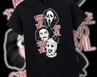 Horror Mashup Quote Evil Ghost Face Art Billy Puppet Tshirt