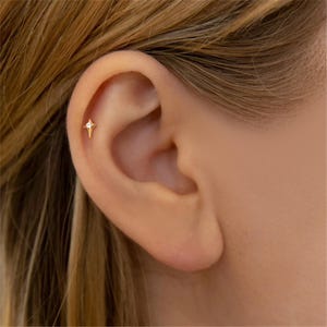 16G Four-pointed star Push Pin Labret/Threadless Flat Back Earring / Tragus Stud /Flat Back Stud/Helix Stud/ Cartilage/Nose Stud