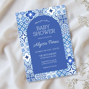 Mediterranean Baby Shower Invitation Template | Mediterranean Invitation Template | Blue & White Baby Shower | Greek Baby Shower