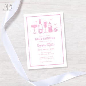 Poppin’ Bottles Baby Shower Invitation | Baby Girl Printable Invite | Editable Template | Champagne Baby Shower Theme | Baby Shower Template