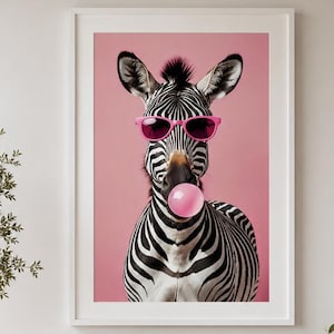 Zebra Bubblegum Print | Zebra Poster | Zebra Wall Art | Animal Wall Decor | Funny Animal Print | Pink Wall Art | Zebra Lover Gift Idea