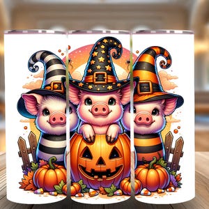 Three Cute Halloween Pigs 20oz Skinny Tumbler Sublimation Design Instant Digital Download PNG Halloween Tumbler Wrap Design - Commercial Use