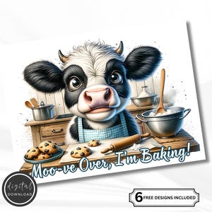 Tagliere con design a sublimazione a forma di mucca da forno, decorazioni per cucina in stile fattoria, file PNG, download di design digitale per tagliere con animali da fattoria per la cucina