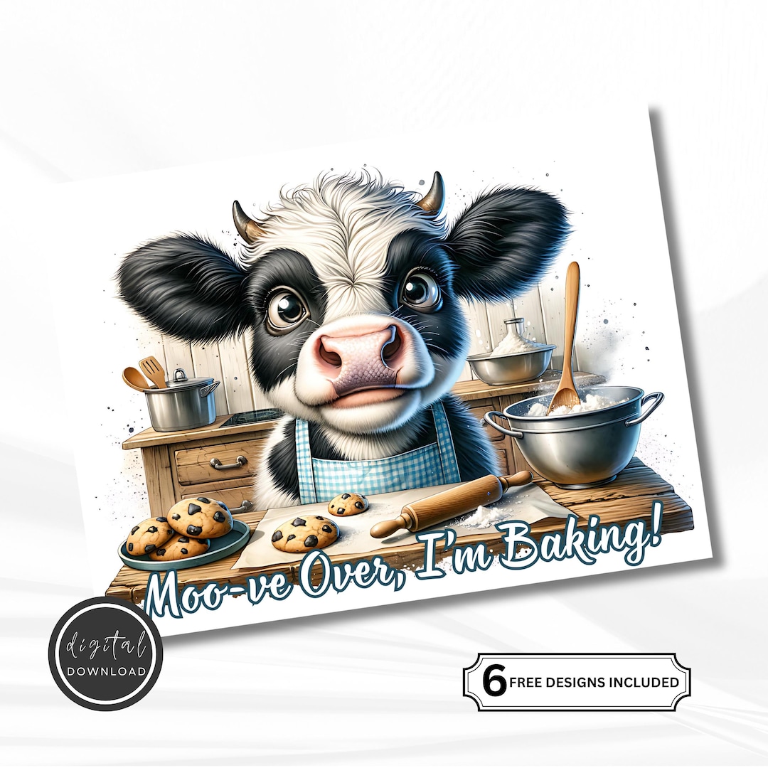 Baking Cow Cutting Board Design: Farmhouse Kitchen PNG (digital ...