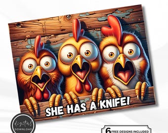 Funny Chickens Cutting Board Sublimation Design (Digital Download)