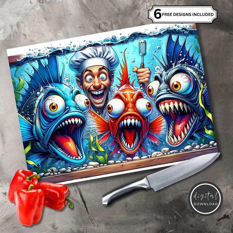 Scared Fish Line Drawing Funny Scared Fish PNG – Comic Kitchen Decor, Angler Gift (digital ...