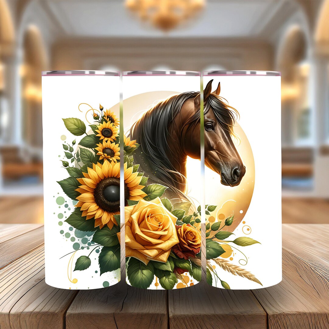 Horse and Sunflower 20oz Skinny Tumbler Wrap PNG Sublimation Design - Etsy