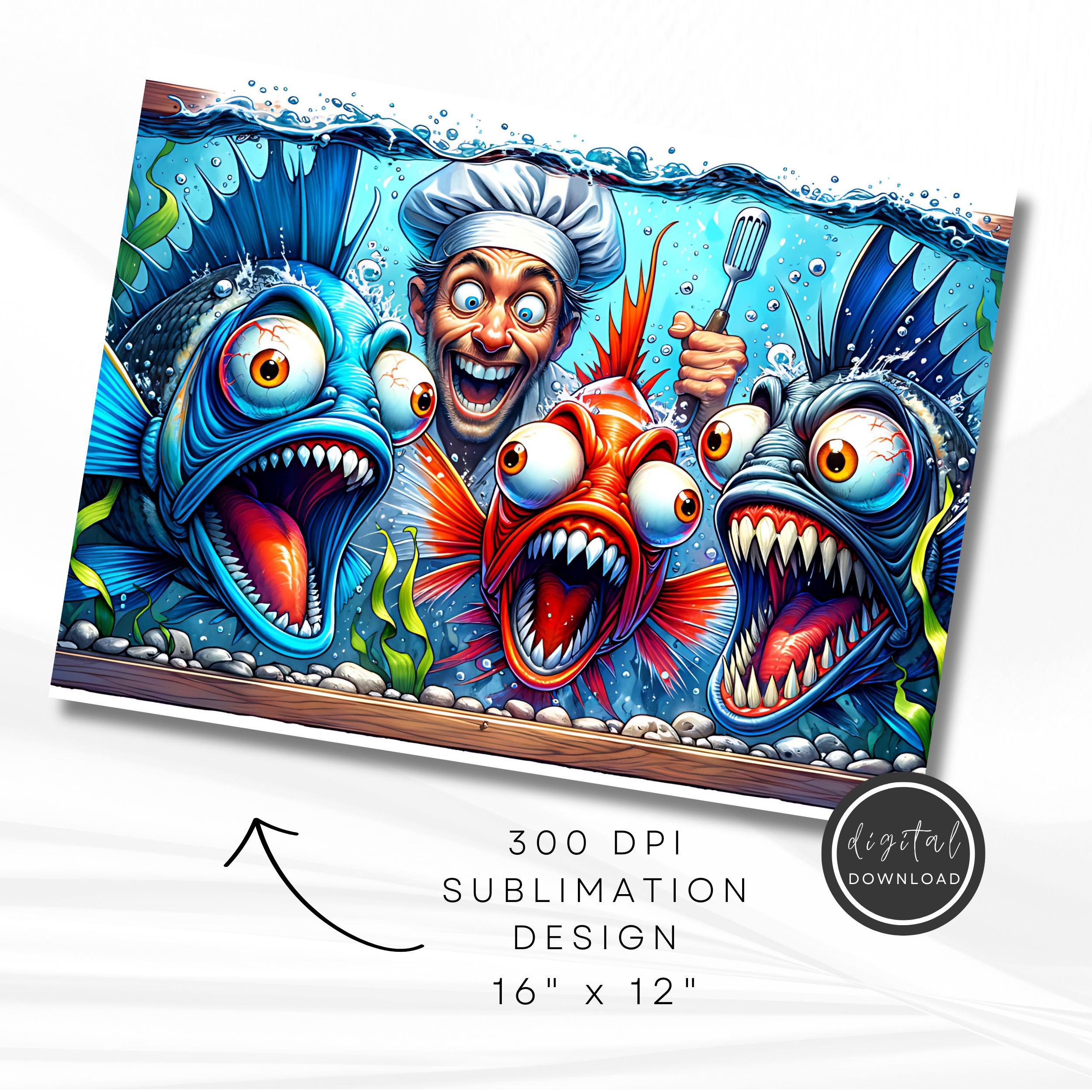 Scared Fish Line Drawing Funny Scared Fish PNG – Comic Kitchen Decor, Angler Gift (digital ...