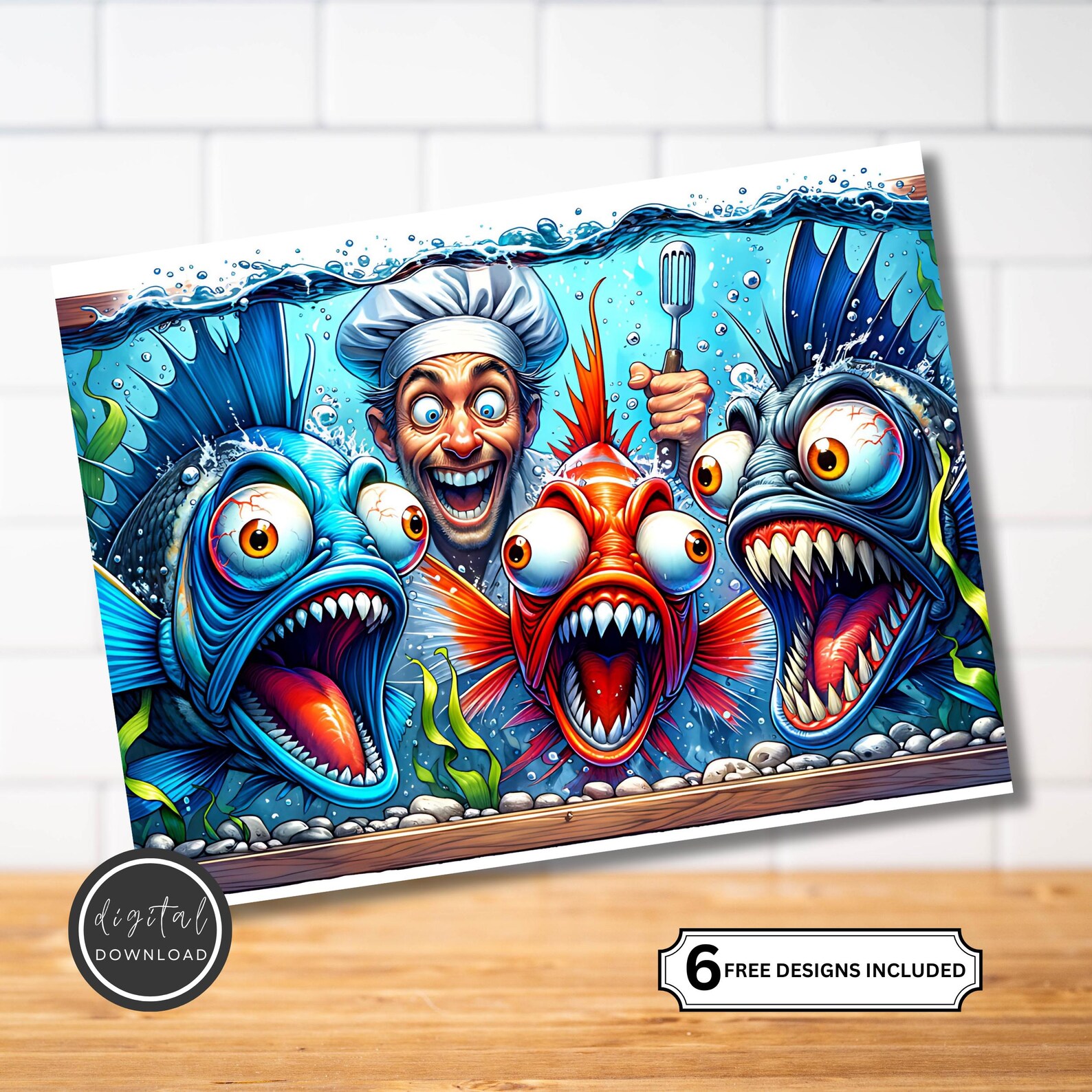 Scared Fish Template Funny Scared Fish PNG – Comic Kitchen Decor, Angler Gift (digital ...