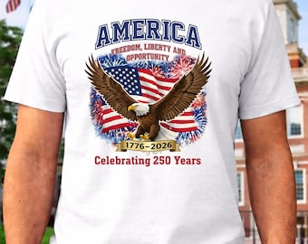 Camiseta del 250.º aniversario de Estados Unidos, camiseta con águila patriótica (1776-2026), que celebra 250 años de libertad, camiseta del orgullo estadounidense.