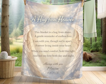 Personalized Sympathy Blanket Gift, A Hug from Heaven Blanket, Memorial Gift for Loss of Loved One, Bereavement Gift, Comfort Blanket