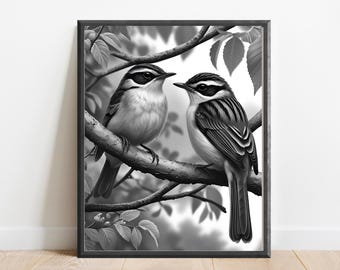 Wren Bird Art Print: Black and White Minimalist Nature Poster