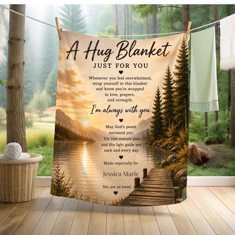 Personalized Hug Blanket, Christian Comfort Blanket, Encouragement Throw, Prayer Blanket for Anxiety, Faith Based Gift for Her image 1