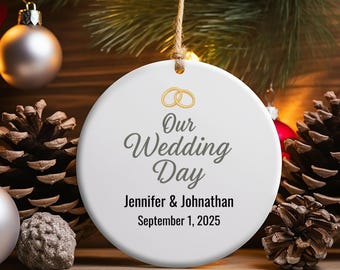 Personalized Our Wedding Day Ceramic Ornament, Wedding Keepsake Decoration for Newlyweds, Christmas Gift, Wedding Gift, Wedding Date