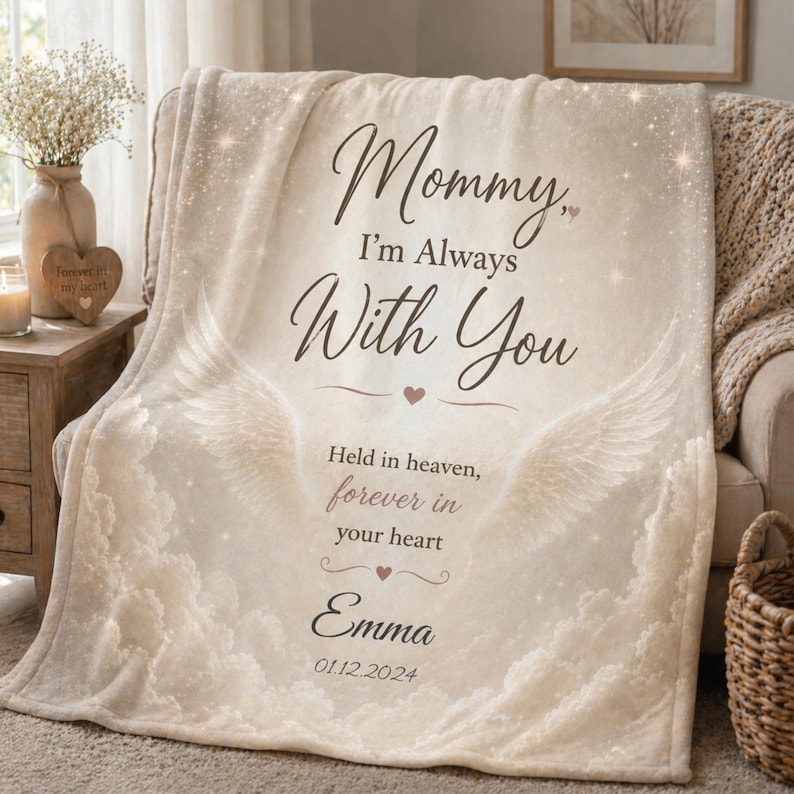 Personalized Baby Loss Blanket, Mommy I'm Always With You, Memorial Blanket Child Loss Gift, Baby Angel Blanket, Sympathy Gift for Mom image 1