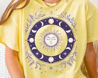 Celestial Sun and Moon T-Shirt: Boho Astrology Graphic Tee