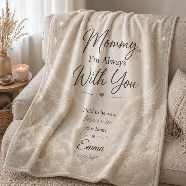 Personalized Baby Loss Blanket, Mommy I'm Always With You, Memorial Blanket Child Loss Gift, Baby Angel Blanket, Sympathy Gift for Mom image 2